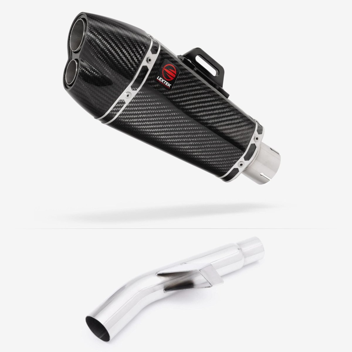 Lextek Carbon Fibre XP13C 210mm Exhaust with Link Pipe Silencer Chrome Polished