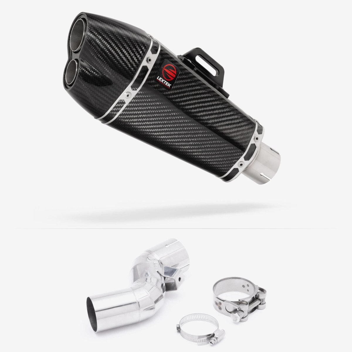 Lextek Carbon Fibre XP13C 210mm Exhaust with Link Pipe Silencer Chrome Polished