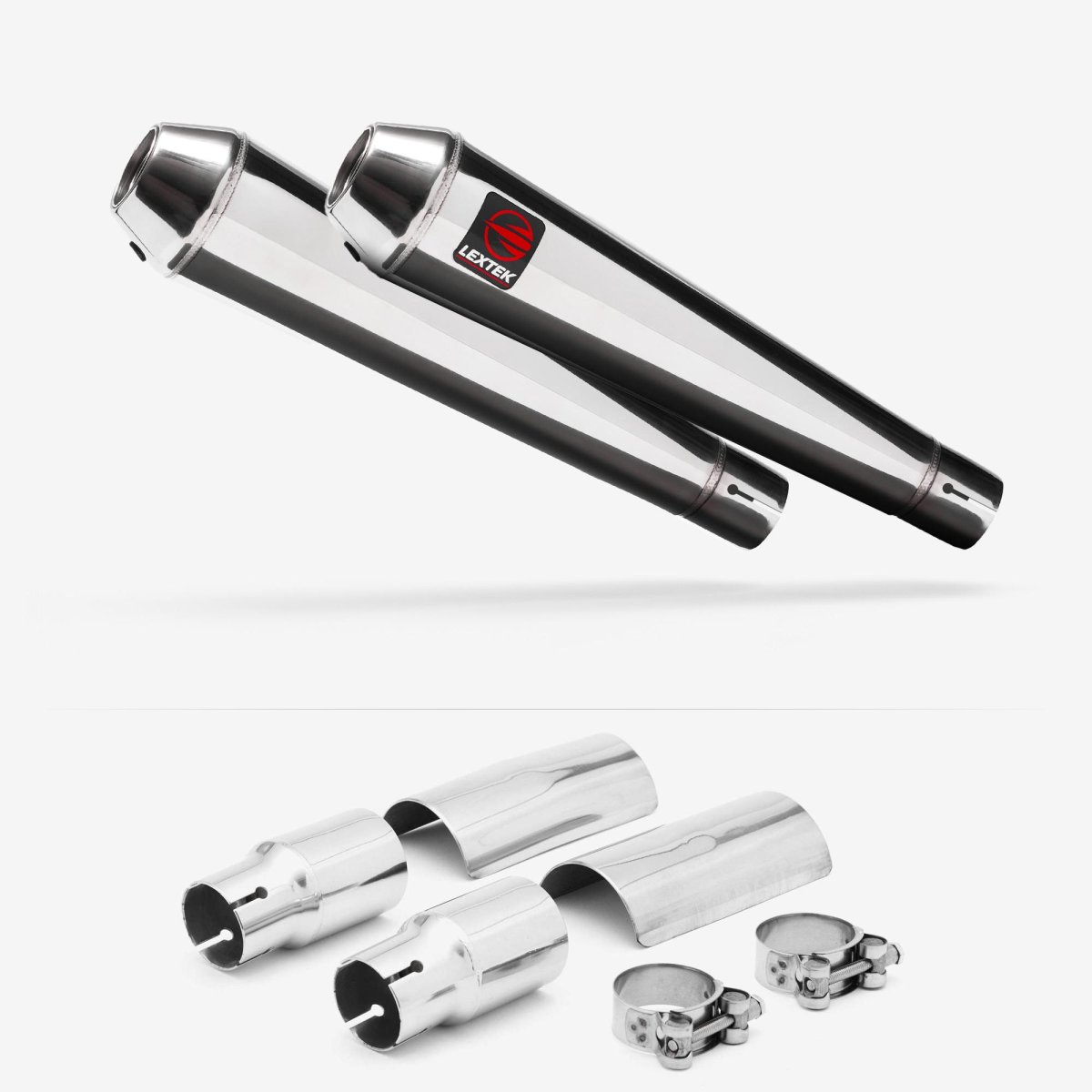 Lextek Lextek Stainless Steel AC1 Polished 350mm Exhaust with Link Pipe Black Silencer - Main Image